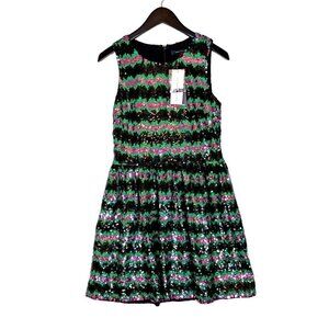 NWT $448 French Connection Mardi Gras Siberian Stripe Couture Sequin Party Dress